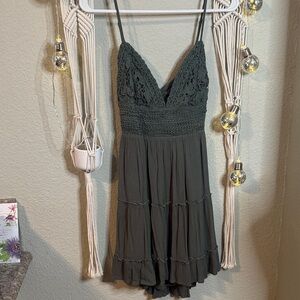 ILLA ILLA Forest Green Crochet Mini Dress